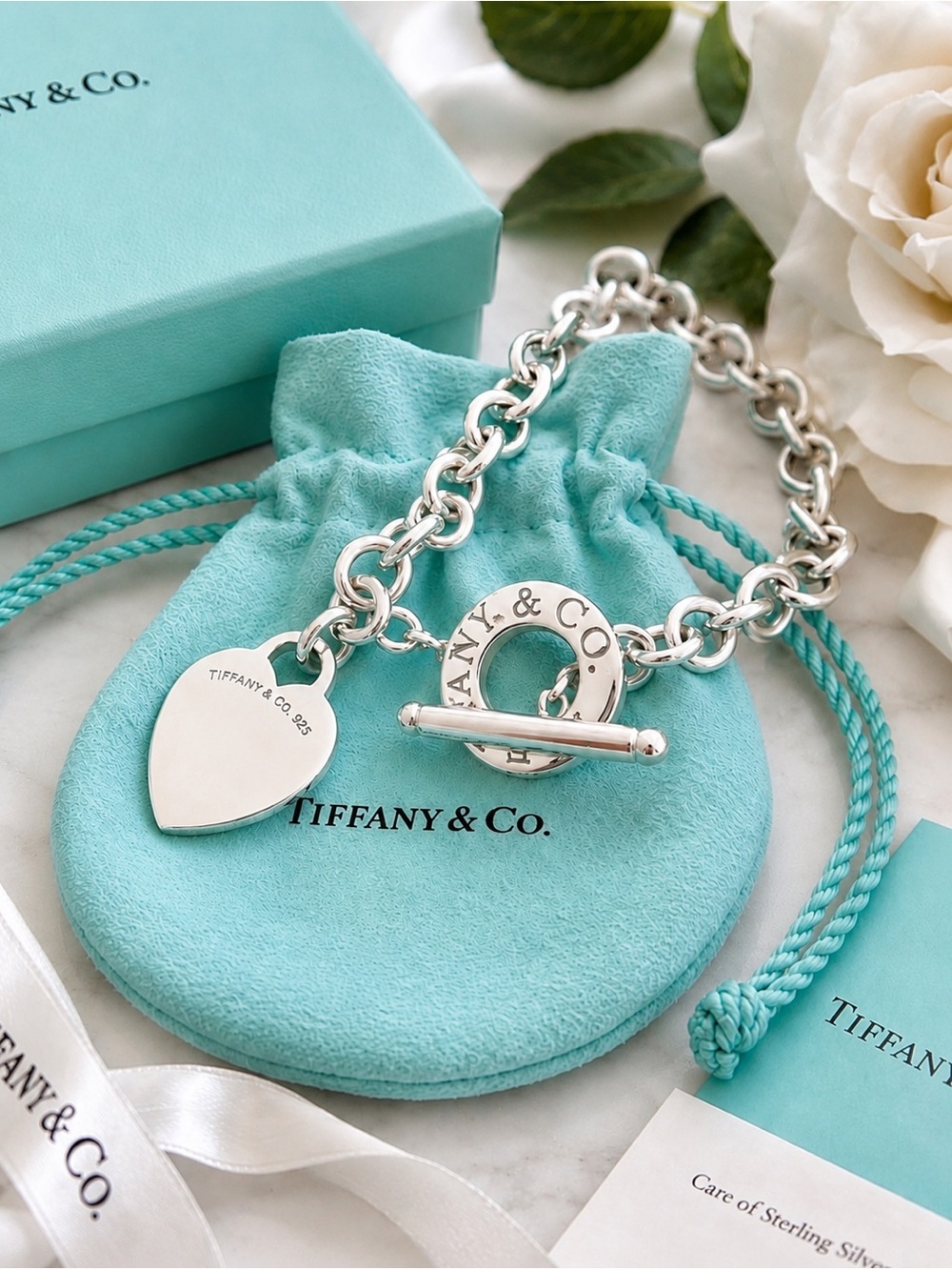 Vintage Tiffany & Co. Sterling Silver Heart Tag Toggle Bracelet 8.25”
